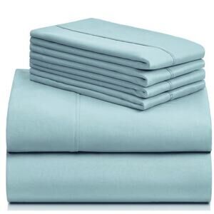 LuxClub 4 PC King Sheet Set Deep Pockets Wrinkle Free Cooling Sheets Aqua Blue